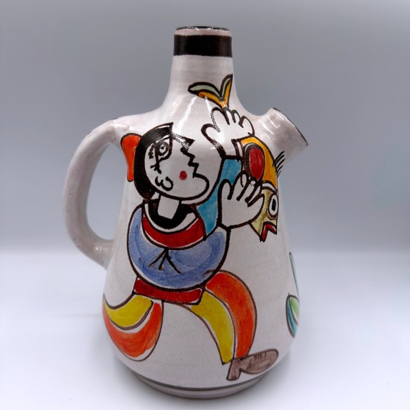 De Simone Other - De Simone Italy Hand Painted Pottery Pitcher Folk Art Ceramic Jug Signed 08